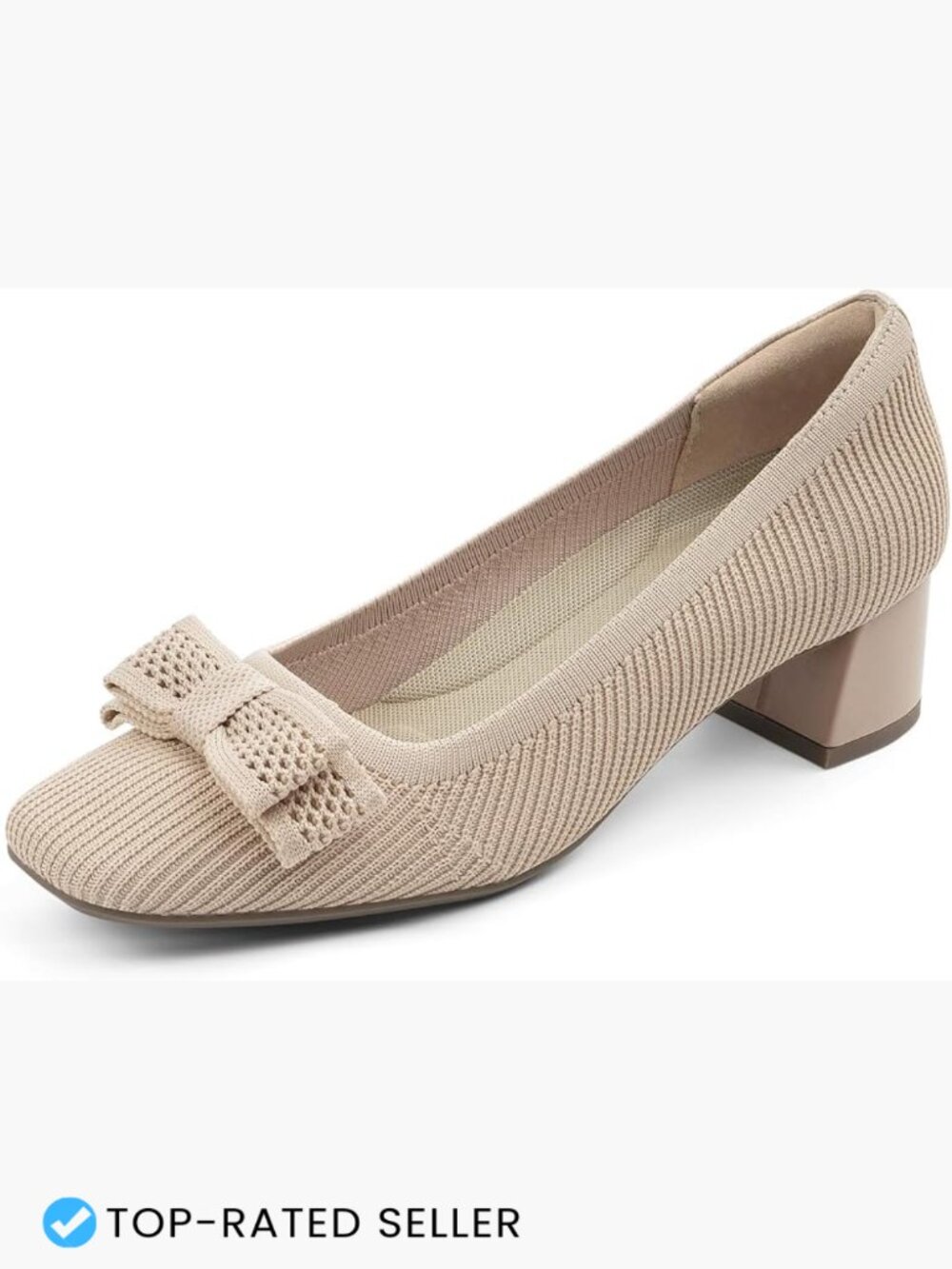 Low Chunky Heels Dress Shoes Comfort Knit Block Heeled Pumps Closed Square Toe